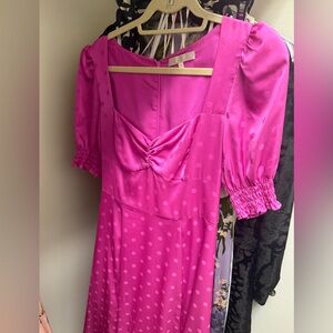 WAYF Pink Polka Dot Puff Sleeve Dress Small